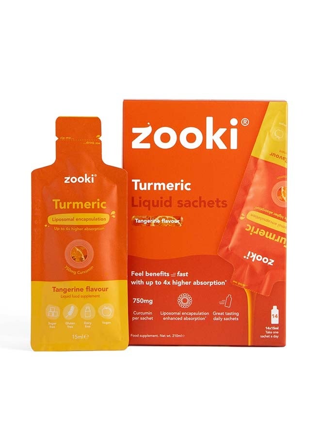 Zooki Liposomal Turmeric 750mg Curcumin – Tangerine Flavor – High Absorption Liquid Sachets – Antioxidant & Joint Support – 14 Sachets - Image 2